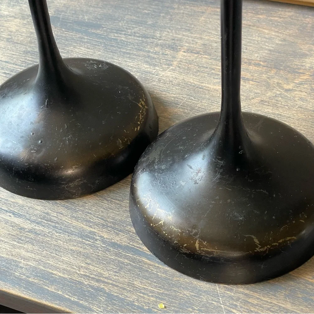 Crate & Barrel black metal primitive taper candlestick holders